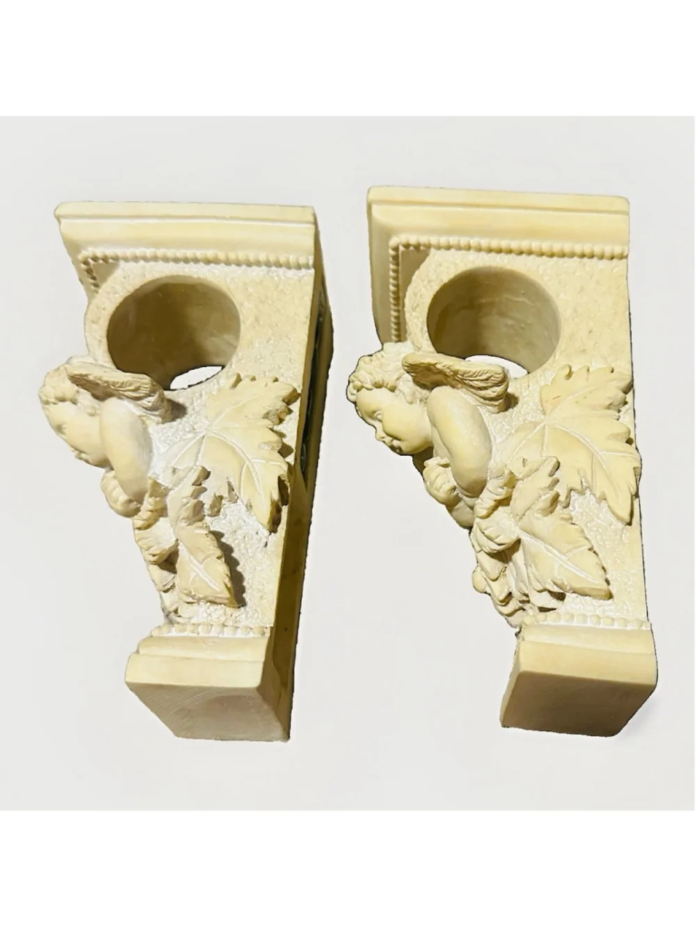 Vintage Cherub Angel Wall Corbel Bracket Sconces - Pair of 2